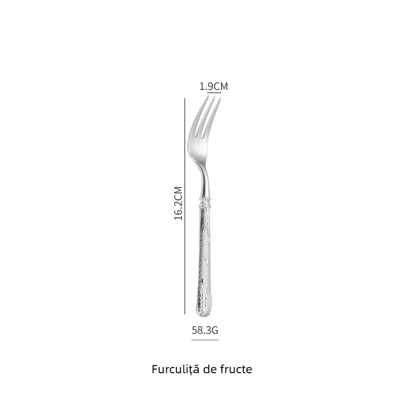 Set de tacâmuri occidentale din oțel inoxidabil 304, cu motiv de grâu forjat, grosime extra, cinci piese, pentru hotel de 5 stele