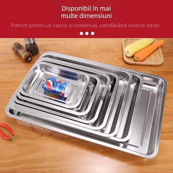 Vas dreptunghiular din oțel inoxidabil, adâncime mică, suprafață șlefuită, potrivit pentru grătar, gătit la abur și uz casnic