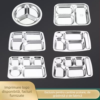 Set de 10 farfurii din oțel inoxidabil 304, cu divizoare, grosime mărită, pentru cantina copiilor