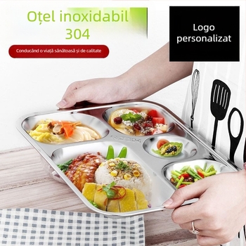 Set de 10 farfurii din oțel inoxidabil 304, cu divizoare, grosime mărită, pentru cantina copiilor