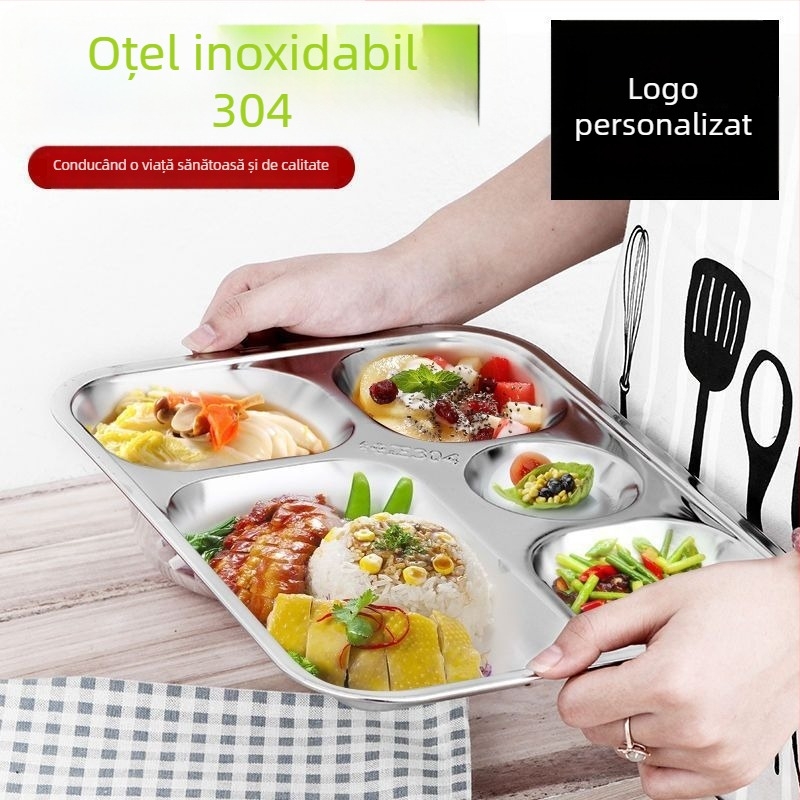 Set de 10 farfurii din oțel inoxidabil 304, cu divizoare, grosime mărită, pentru cantina copiilor