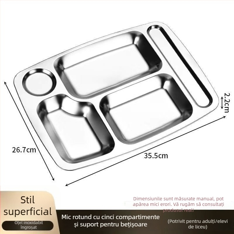 Set de 10 farfurii din oțel inoxidabil 304, cu divizoare, grosime mărită, pentru cantina copiilor