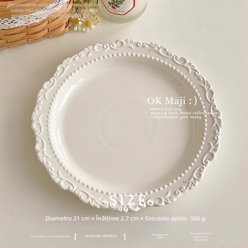 Farfurie de cină în stil occidental, ceramică, aspect elegant de lux, pentru steak, utilizare casnică, veselă în stil franuzesc
