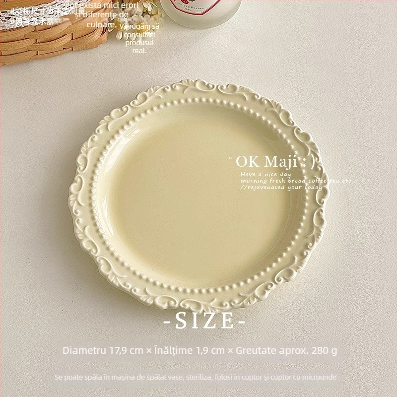 Farfurie de cină în stil occidental, ceramică, aspect elegant de lux, pentru steak, utilizare casnică, veselă în stil franuzesc