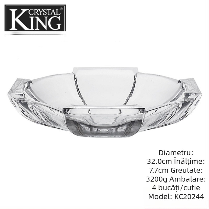 KING Farfurie de fructe din sticlă cristal transparent, cu capac, vas decorativ mare pentru fructe sau salată