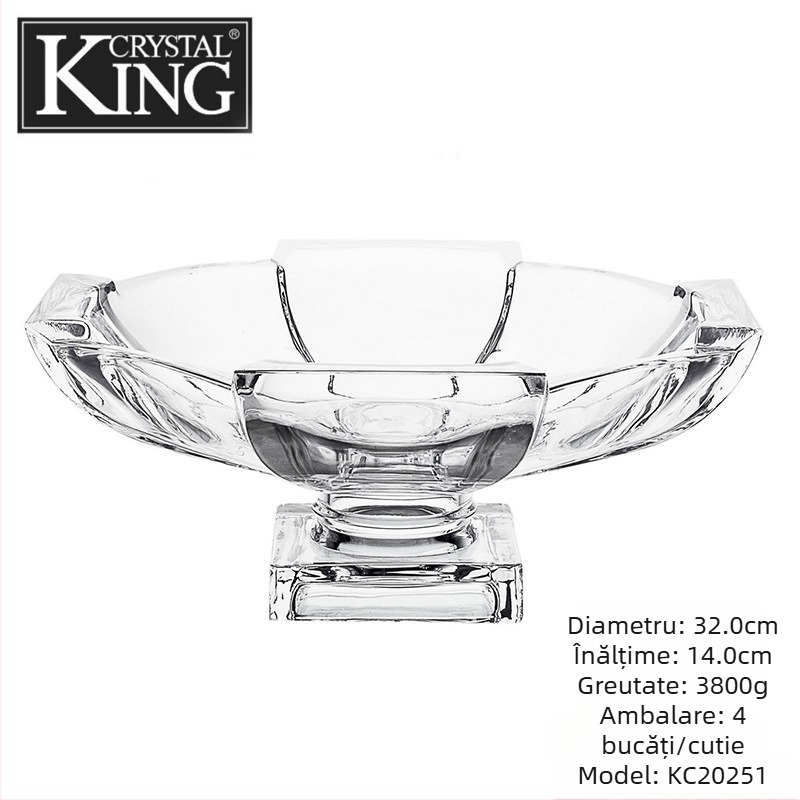 KING Farfurie de fructe din sticlă cristal transparent, cu capac, vas decorativ mare pentru fructe sau salată