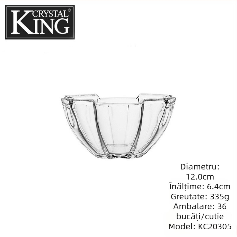 KING Farfurie de fructe din sticlă cristal transparent, cu capac, vas decorativ mare pentru fructe sau salată