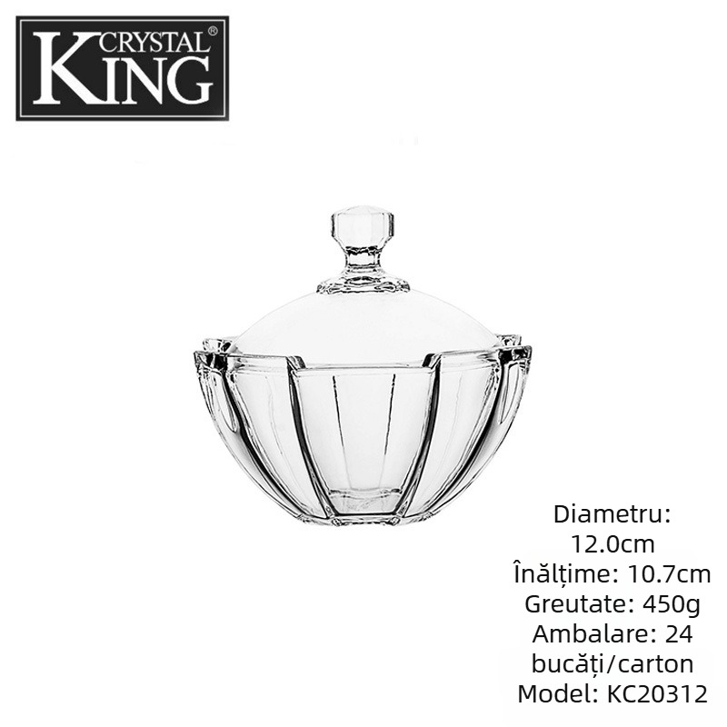 KING Farfurie de fructe din sticlă cristal transparent, cu capac, vas decorativ mare pentru fructe sau salată