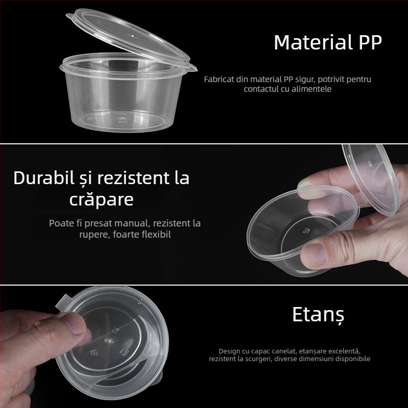 Cutie de sos de unică folosință, rotundă, cu capac, recipient mic pentru condimente, pentru sos de ardei iute și sos de dipping, aromă de fructul pasiunii, ambalaj pentru livrare, pereți groși