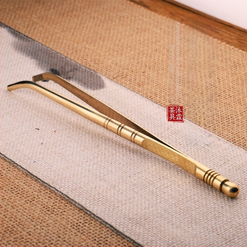 Clema pentru ceai din cupru pur, cu lemn de abanos, clip pentru ceremonia Kung Fu a ceaiului, pensete din oțel inoxidabil — accesorii pentru setul de ceai casnic