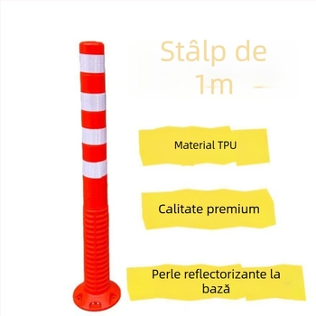 Coloană de avertizare din plastic, cu nucleu PU elastic și suprafață TPU reflectorizantă, stâlp rutier anti-coliziune, înălțime 90–100 cm