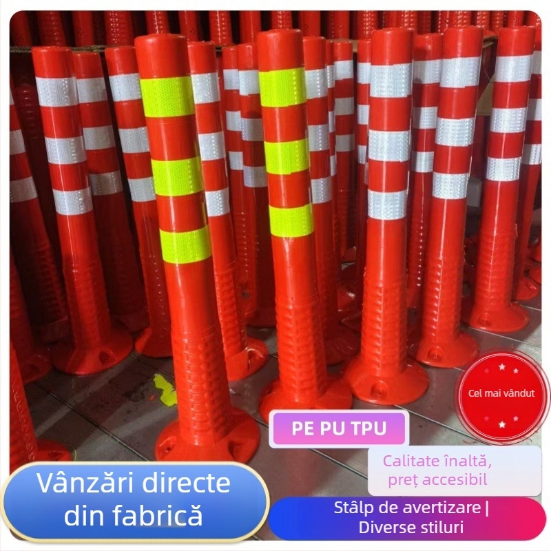 Coloană de avertizare din plastic, cu nucleu PU elastic și suprafață TPU reflectorizantă, stâlp rutier anti-coliziune, înălțime 90–100 cm