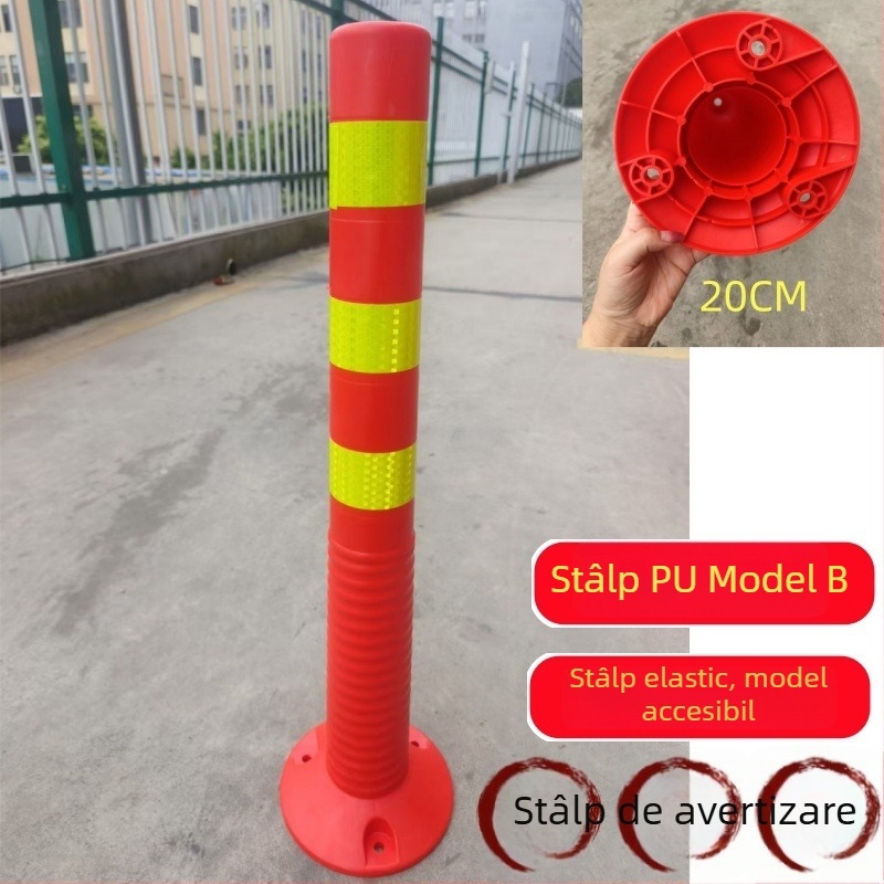 Coloană de avertizare din plastic, cu nucleu PU elastic și suprafață TPU reflectorizantă, stâlp rutier anti-coliziune, înălțime 90–100 cm