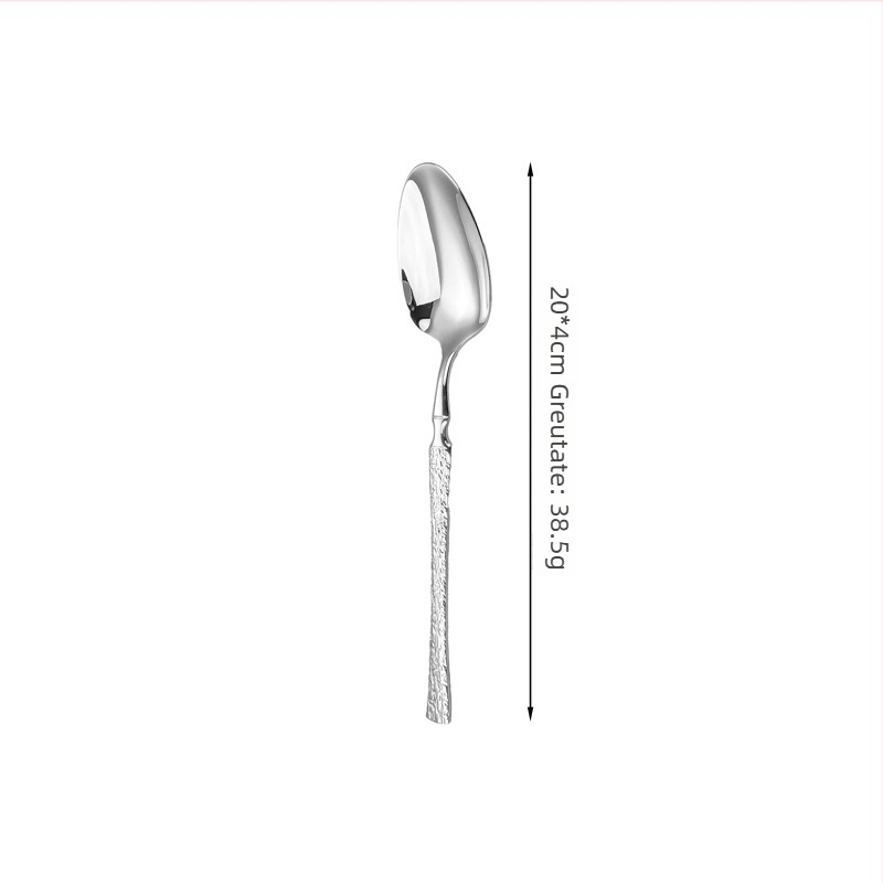 Set tacâmuri din oțel inoxidabil 304: cuțit, furculiță și lingură cu mâner cu model lemn, talie subțire, design minimalist modern, stil european pentru hotel
