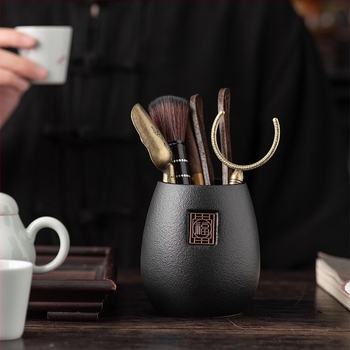 Set de ceremonie a ceaiului din lemn de abanos: Six Gentlemen, accesorii Gongfu pentru ceai, include clip pentru acele de ceai și cuțit de ceai