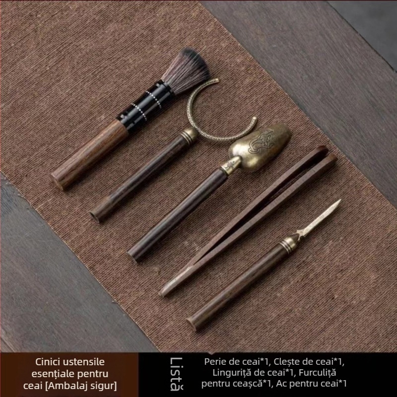 Set de accesorii pentru ceremonia ceaiului din lemn de abanos
