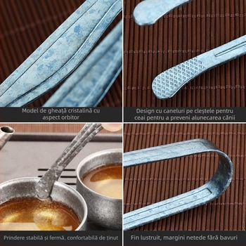 Clip de ceai din titan pur pentru ceremonia Kung Fu, clemă mai groasă pentru ceașca de ceai, accesorii din titan, pense de ceai cu flori de gheață cristalizate, clip antiderapant