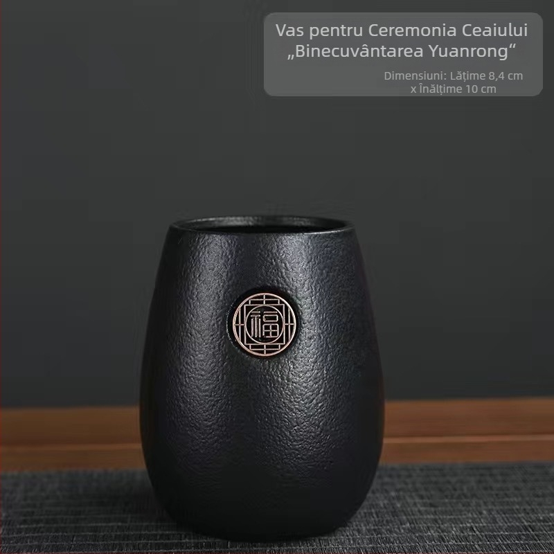 Set ceremonial de ceai din lemn de santal negru, șase piese: ac de ceai, clește pentru ceai, lingură de ceai, ceașcă, furculiță pentru ceai, perie, accesorii pentru ceai și instrument de deschidere Pu’er