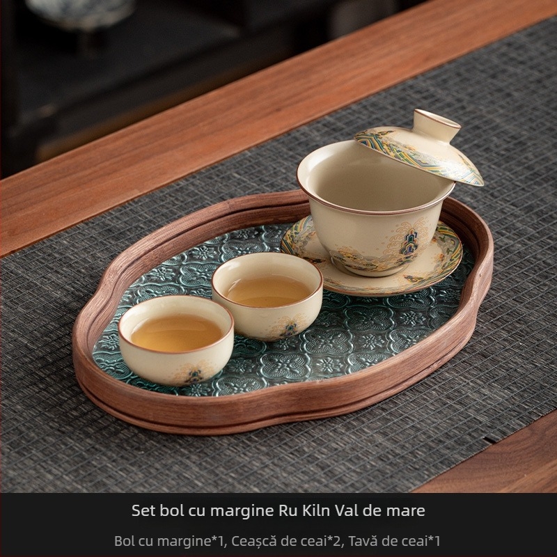 Ceașcă de ceai cu capac din Ru Kiln, ceramică, set Gongfu de înaltă calitate