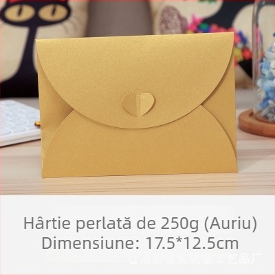 Plic coreean retro cu cataramă în formă de inimă, plic din hârtie perlată, decor creativ cu cataramă în formă de inimă, logo romantic minimalist