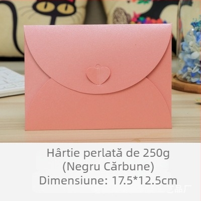 Plic coreean retro cu cataramă în formă de inimă, plic din hârtie perlată, decor creativ cu cataramă în formă de inimă, logo romantic minimalist
