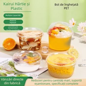Boluri de desert din plastic, de unică folosință, cu capac, cu bile de taro și salată de fructe