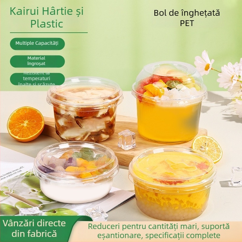 Boluri de desert din plastic, de unică folosință, cu capac, cu bile de taro și salată de fructe