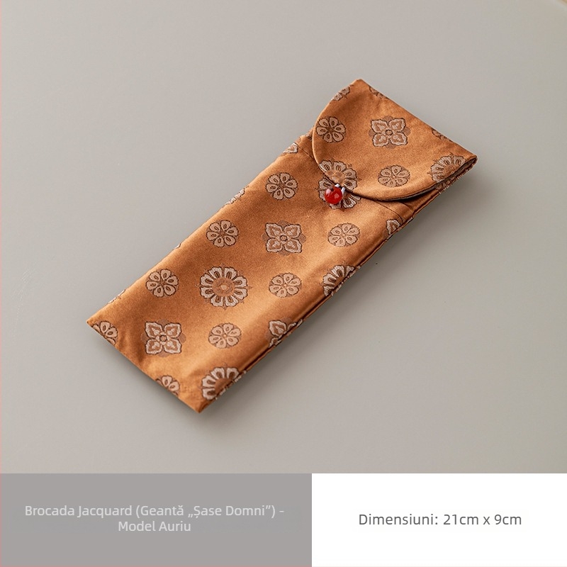 Geantă din pânză pentru accesorii de ceremonie a ceaiului, cu clip pentru ceai, cuțit pentru ceai și măsurător pentru ceai — set din trei piese, husă de călătorie