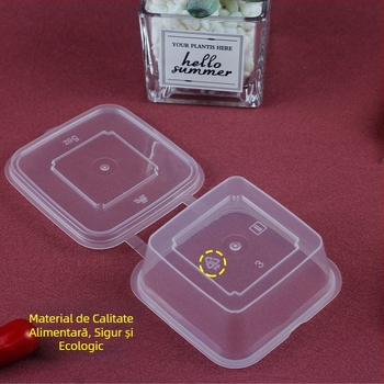 Recipient de plastic pentru sos, de unică folosință, pătrat, cu capac, pentru ambalare la livrare