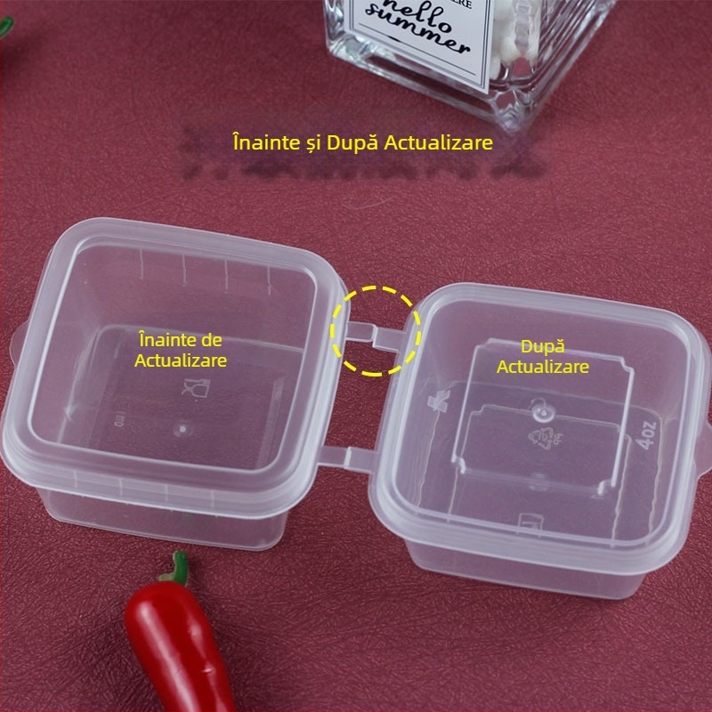 Recipient de plastic pentru sos, de unică folosință, pătrat, cu capac, pentru ambalare la livrare