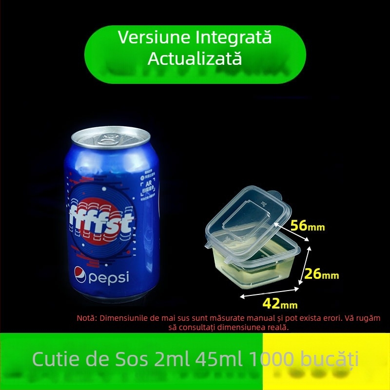 Recipient de plastic pentru sos, de unică folosință, pătrat, cu capac, pentru ambalare la livrare