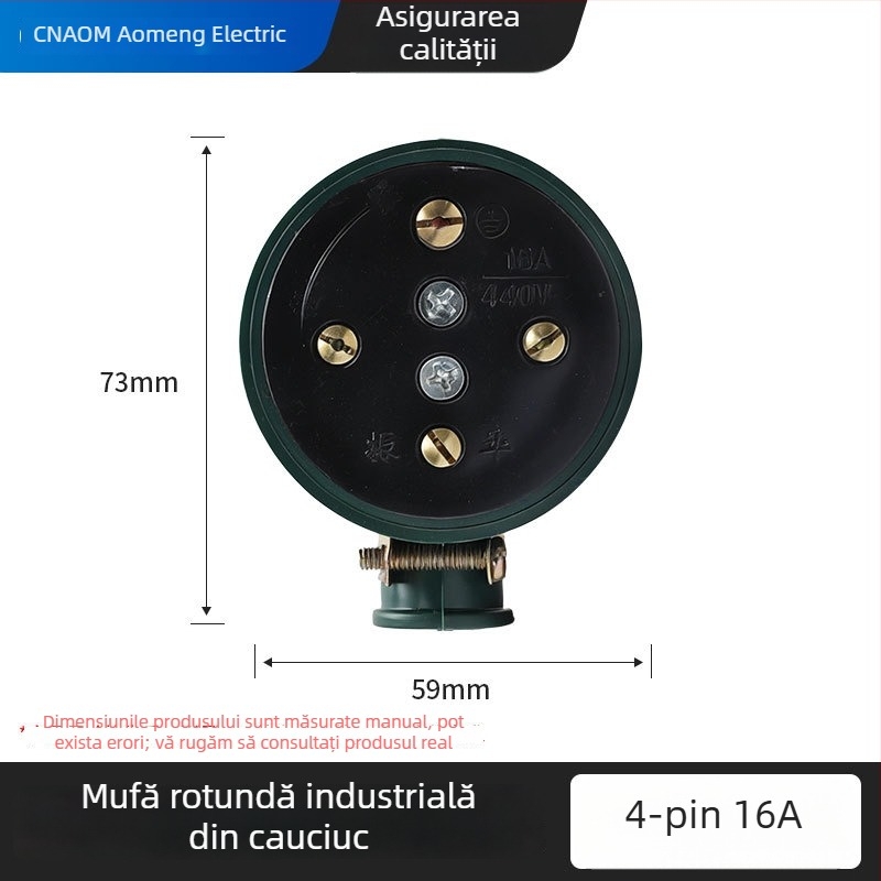 Conector circular din cauciuc industrial, impermeabil și rezistent la cădere, pentru trei faze cu patru conductori, 16A/25A/32A/60A, 440V