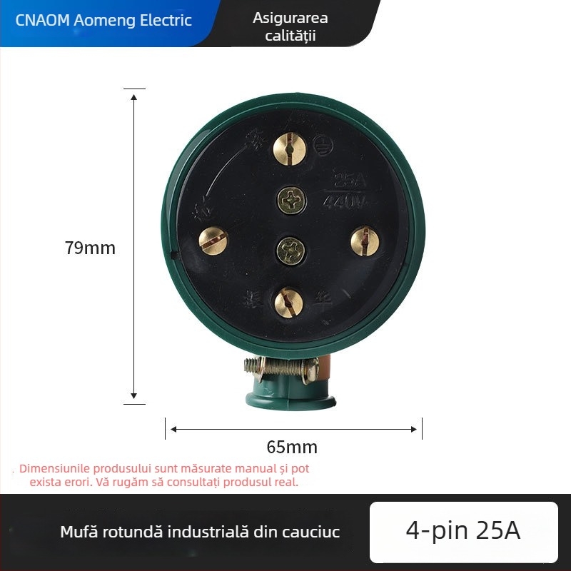 Conector circular din cauciuc industrial, impermeabil și rezistent la cădere, pentru trei faze cu patru conductori, 16A/25A/32A/60A, 440V