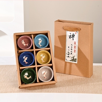 Set de ceai ceramic cu pește crăpat de gheață, șase cești mici, set Kung Fu pentru ceai, cutie cadou