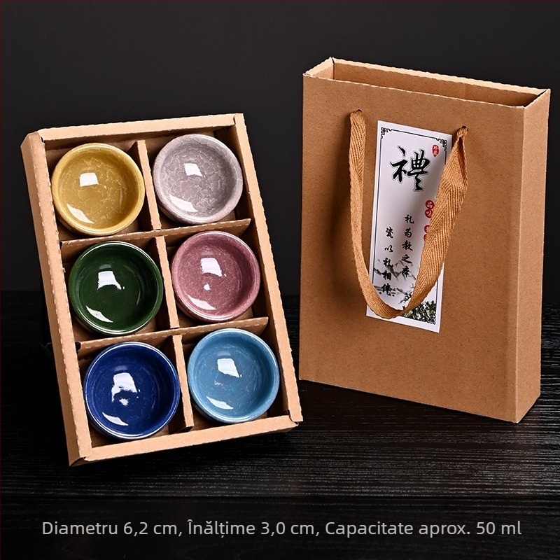 Set de ceai ceramic cu pește crăpat de gheață, șase cești mici, set Kung Fu pentru ceai, cutie cadou