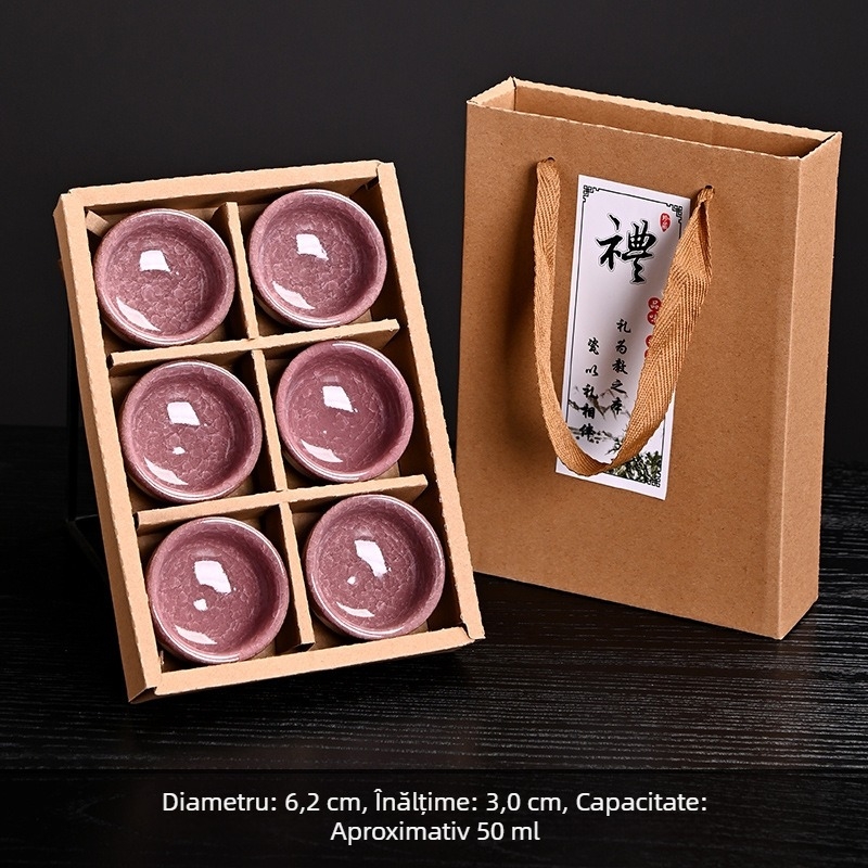 Set de ceai ceramic cu pește crăpat de gheață, șase cești mici, set Kung Fu pentru ceai, cutie cadou