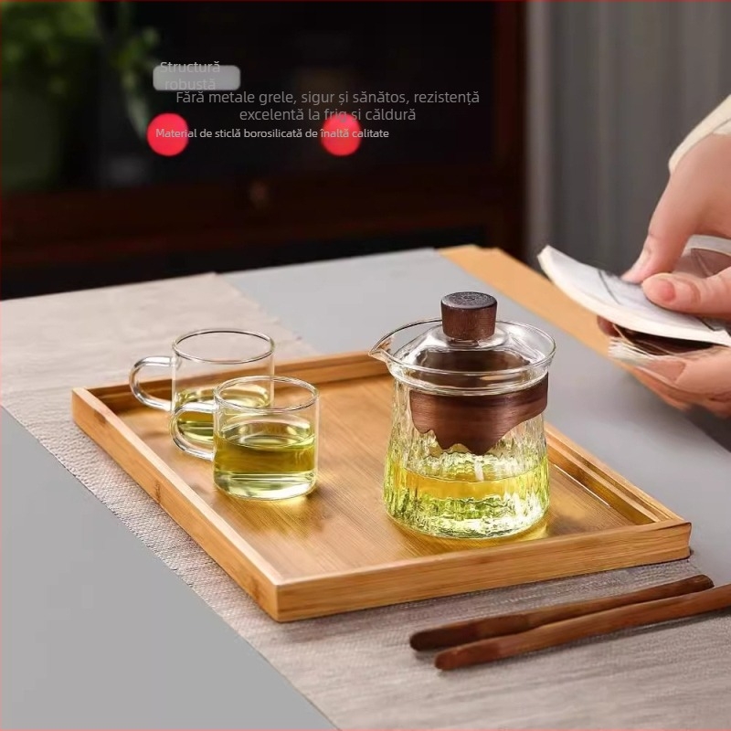 Set de ceai din sticlă rezistentă la căldură, cu bol cu capac și ceașcă, infuzor pentru ceai verde, utilizare personală.