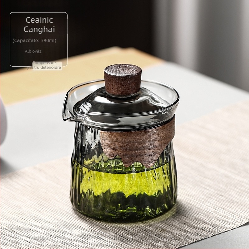Set de ceai din sticlă rezistentă la căldură, cu bol cu capac și ceașcă, infuzor pentru ceai verde, utilizare personală.