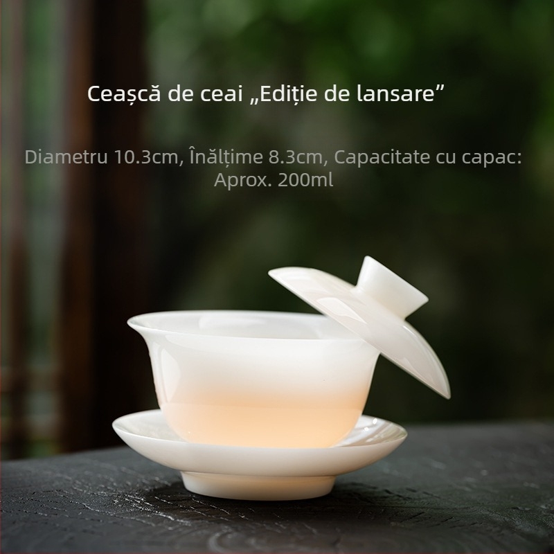Porțelan Ice Jade cu capac rotativ pentru ceai, porțelan alb, vas de ceai din trei piese, premium