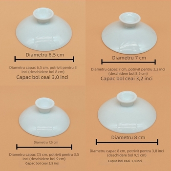 Set de ceai Kung Fu din porțelan alb, cu bol mare acoperit și capac – vas ceramic cu trei părți pentru uz casnic