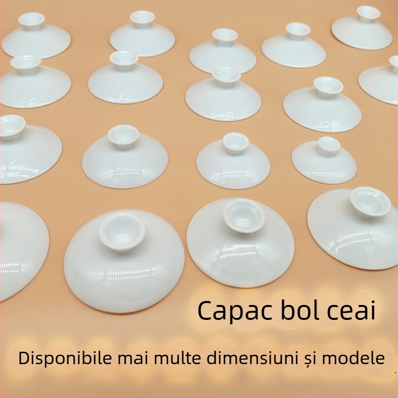 Set de ceai Kung Fu din porțelan alb, cu bol mare acoperit și capac – vas ceramic cu trei părți pentru uz casnic