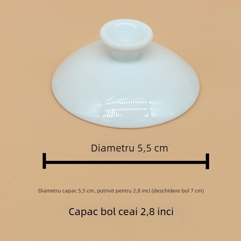 Set de ceai Kung Fu din porțelan alb, cu bol mare acoperit și capac – vas ceramic cu trei părți pentru uz casnic