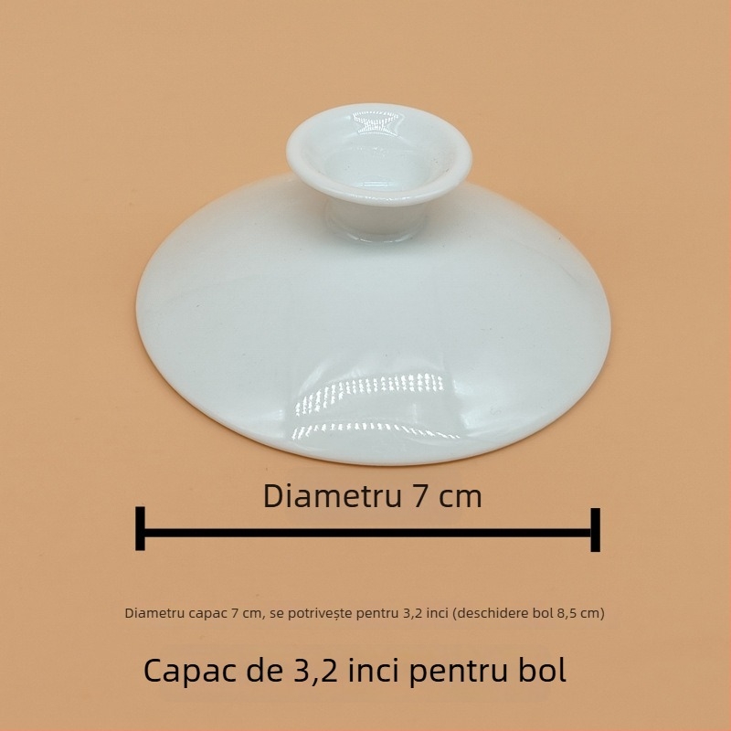Set de ceai Kung Fu din porțelan alb, cu bol mare acoperit și capac – vas ceramic cu trei părți pentru uz casnic
