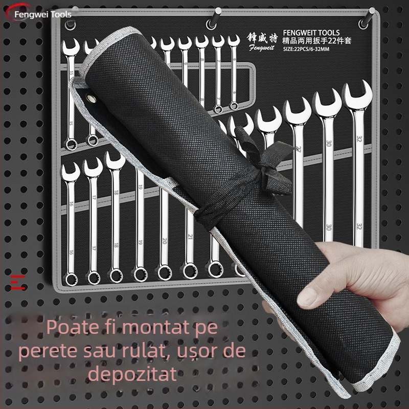 Set chei cu dublă utilizare, finisaj oglindă, deschideri 6-32 mm, oțel crom-vanadiu, duritate înaltă, rezistent la rugină, husă din țesătură