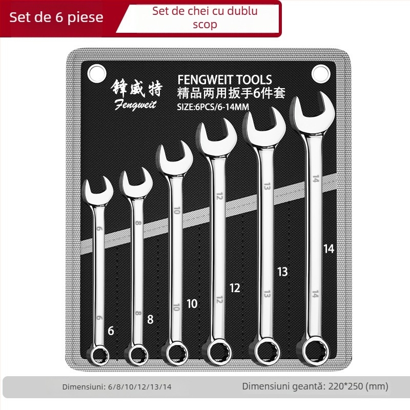 Set chei cu dublă utilizare, finisaj oglindă, deschideri 6-32 mm, oțel crom-vanadiu, duritate înaltă, rezistent la rugină, husă din țesătură