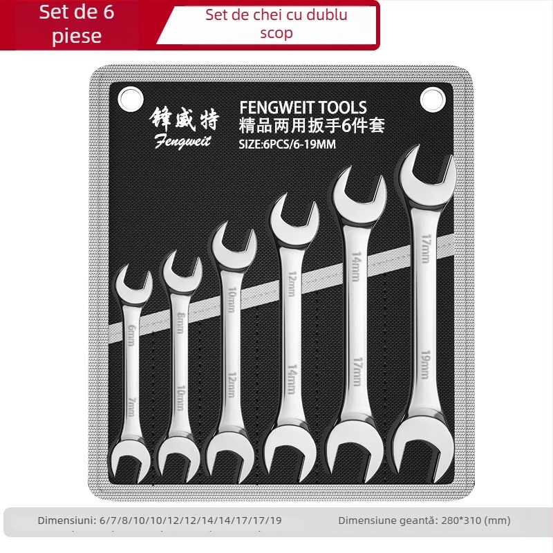 Set chei cu dublă utilizare, finisaj oglindă, deschideri 6-32 mm, oțel crom-vanadiu, duritate înaltă, rezistent la rugină, husă din țesătură