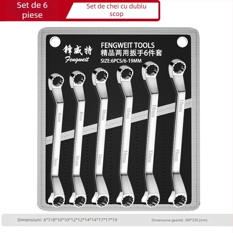 Set chei cu dublă utilizare, finisaj oglindă, deschideri 6-32 mm, oțel crom-vanadiu, duritate înaltă, rezistent la rugină, husă din țesătură
