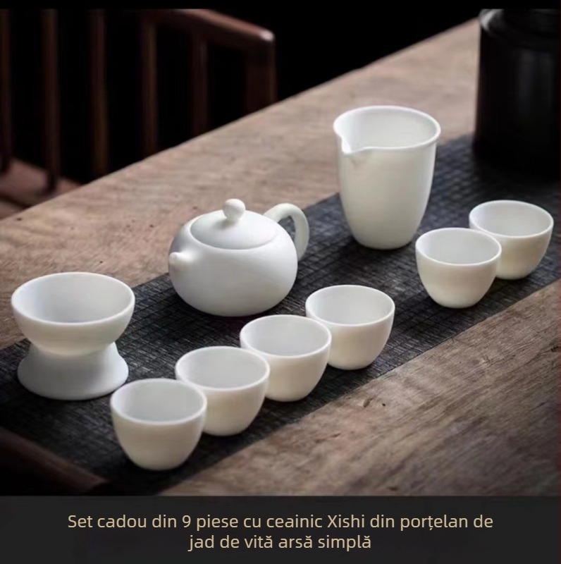 Set de ceai din porțelan alb de înaltă calitate cu gaiwan, ceainic și cești – vase ceramice de ceai pentru casă și birou