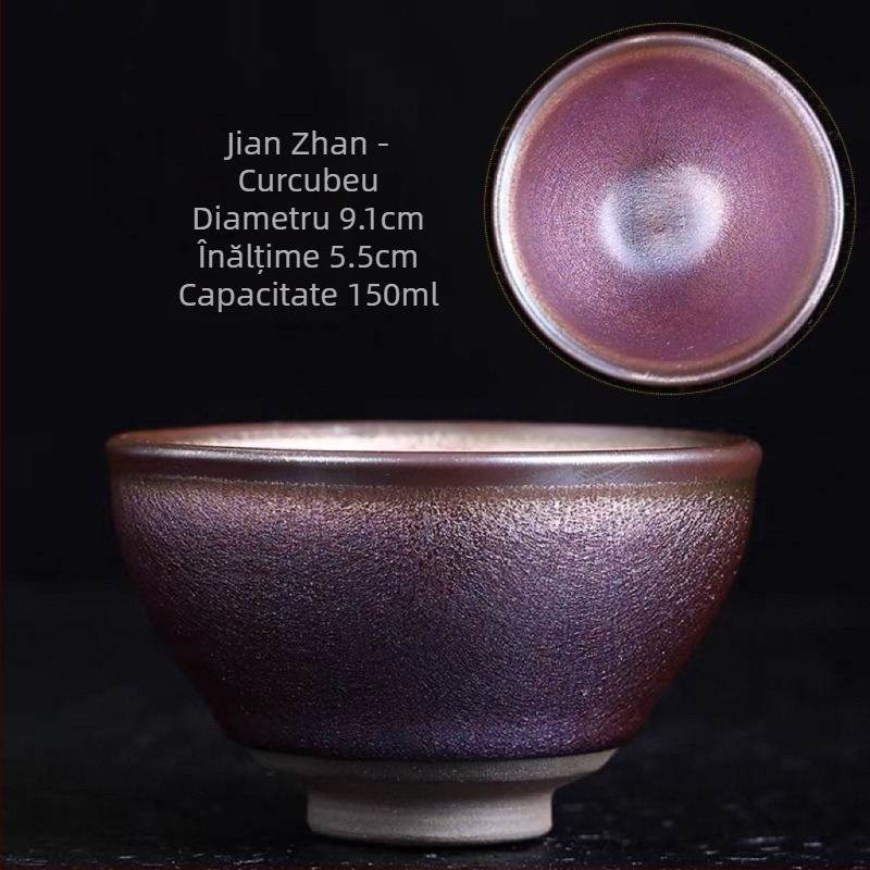 Ceșcuță de ceai ceramică Jianzhan, lucrată manual, cu glazură multicoloră subglazură, Tenmoku pe bază de fier, pentru uz casnic