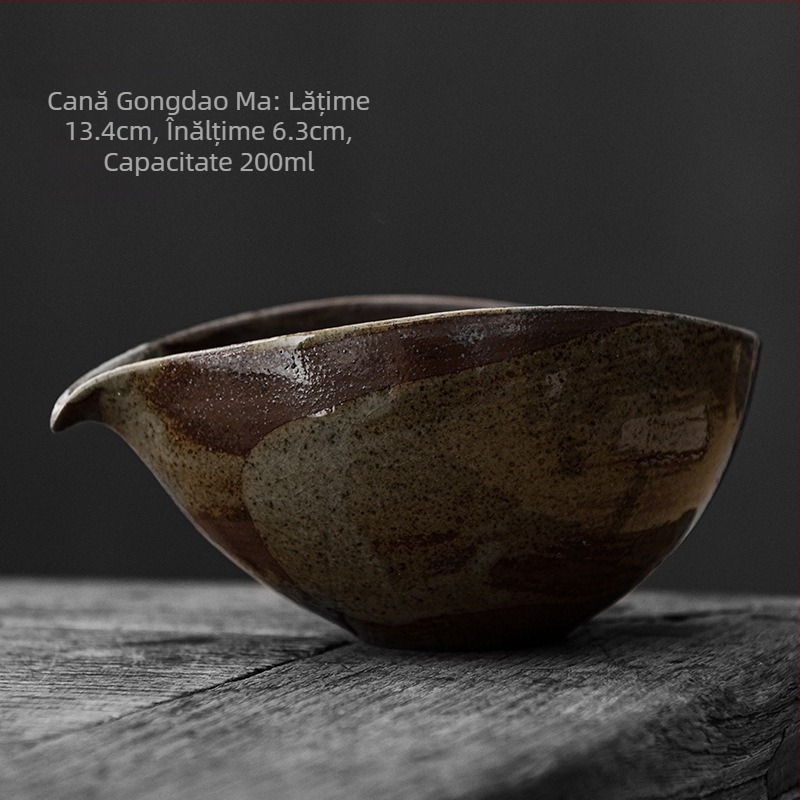 Set Kung Fu de ceai cu ceașcă Gongdao din ceramică glazurată antic, separator de ceai lucrat manual și ceașcă în stil cioc de pasăre, inspirat de design japonez